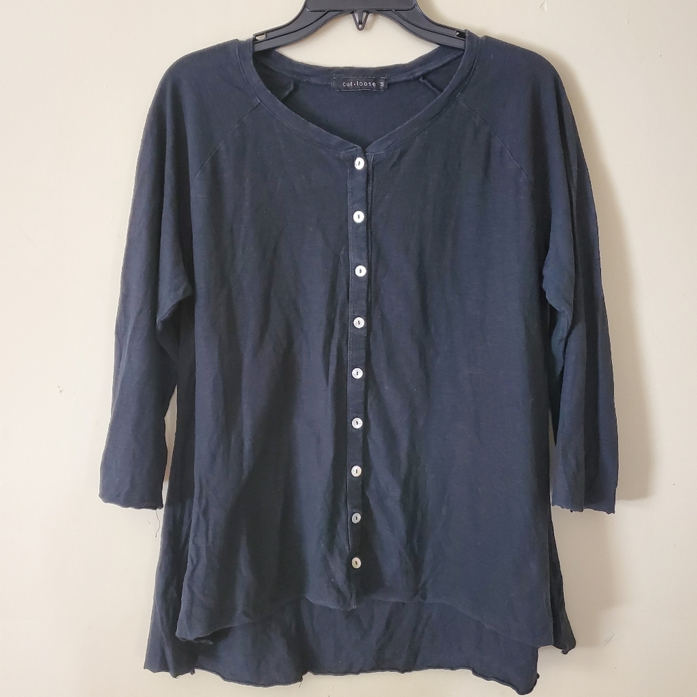 Cutloose Cotton Henley Tunic Top Black Size Medium